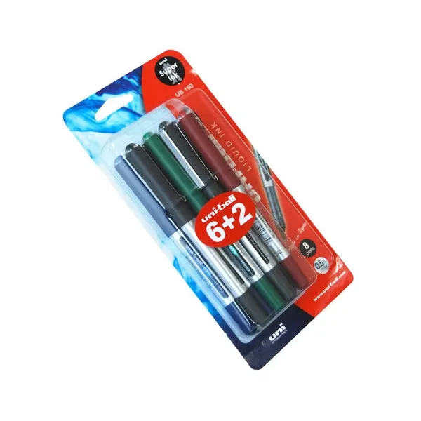 uniball Eye 0.5mm Rollerball Pen Multicolour - 6 + 2 Pcs