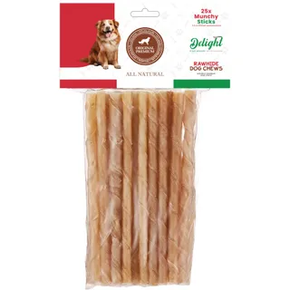 Delight Twisted Munchy Stick Rawhide Dog Chews 25 Stick 5inch 7 to 8mm