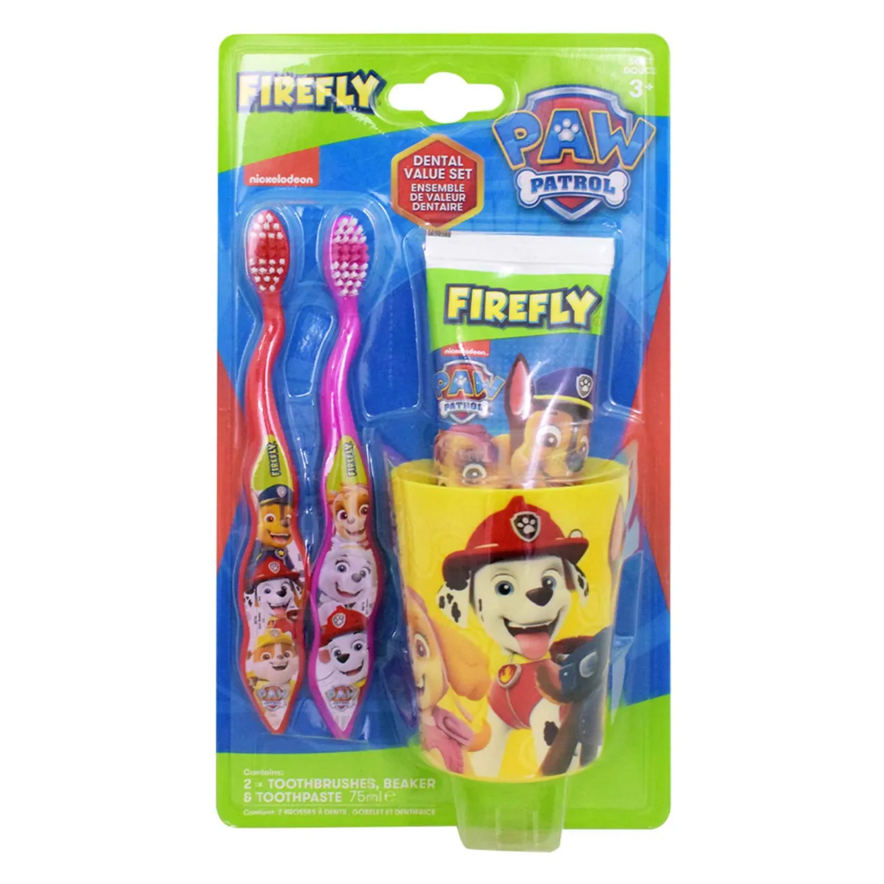 Firefly Paw Patrol طقم أسنان للأطفال فرشاة أسنان 2 pcs + معجون أسنان + كوب