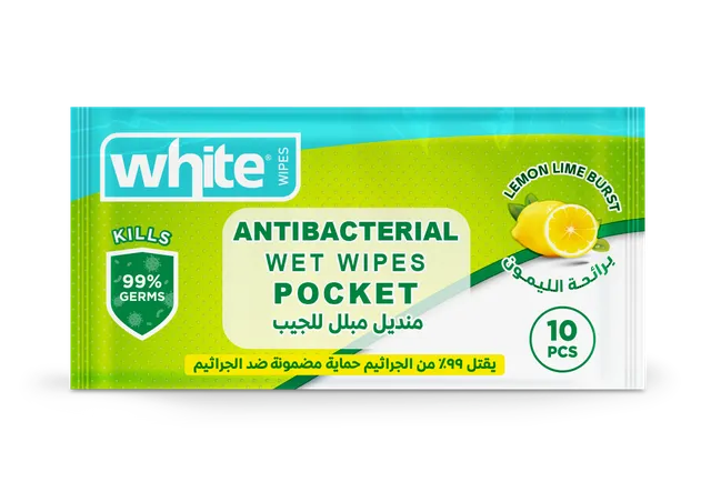 White Antibacterial Wetwipe Pocket Lemon - 10's