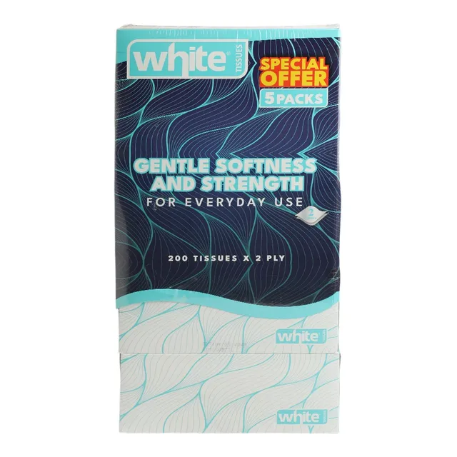 White Tissues Gentle Softness and Strength for Everyday Use Tissues, 200 Tissues x 2 Ply