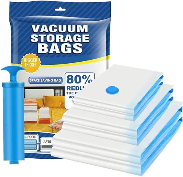 lavish Vacuum Storage bags with Hand Pump, 5 pack Space Saver Bags (1 XL, 2M) for Home and Travel, Reusable Compressed Air Storage Bags for Clothes