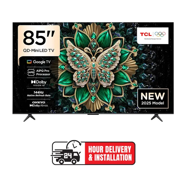 TCL 85 Inch TV C6K Premium QD-MiniLED TV, Precise Dimming Series Up to 512 Zones, High HDR Brightness, QLED, HVA Panel, ONKYO 2.1 Hi-Fi System, AiPQ Pro Processor, 144Hz Native Refresh Rate, Ultra Slim Design, 2025
