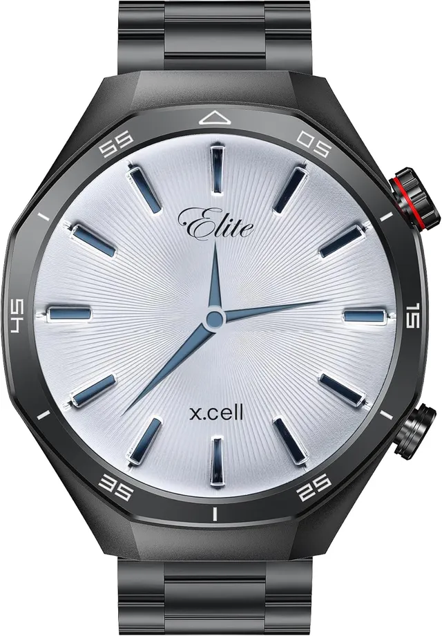 X.Cell Xcell Elite7 Smartwatch, 1.52 Inch HD Display, Bluetooth Calling, Heart Rate BP SpO2 Monitoring, Wireless Charging, IP67, Gun Frame With Black Metal Strap, XL-WCH-ELITE7-GUNF-BLKSTL