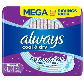 Always Clean & Dry Maxi Thick Large With Wings Sanitary Pads - 72 Pcs