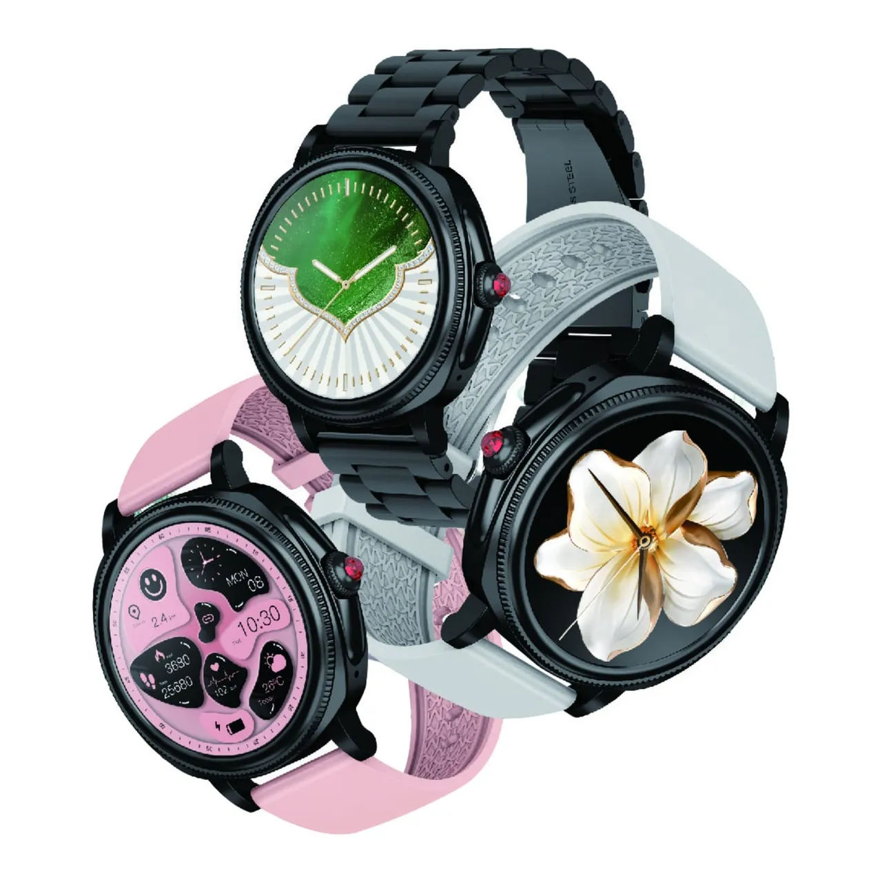 Ikon ساعة ذكية نسائية مع 4 أحزمة، 1.09 inches، IK-WLS69