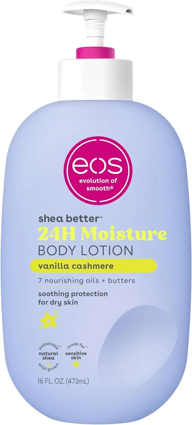 eos Shea Better Body Lotion- Vanilla Cashmere, 24-HOUR Moisture Skin Care, Lightweight & Non-Greasy, Made with Natural Shea, Vegan, 16 Fl Oz