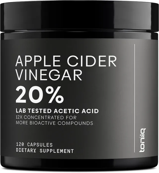 Toniiq 20% Acetic Acid Ultra High Strength Non-Gmo Apple Cider Vinegar Capsules With Mother - 2,010mg Formula Pills With Cayenne Pepper -12X Potent - 120 Capsules
