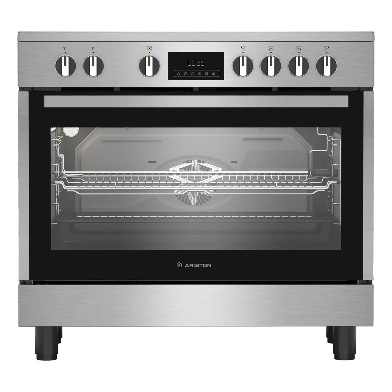 Ariston طباخ كهربائي 90cm ARR9EV830207XME، فضي وأسود، 5 مناطق طهي