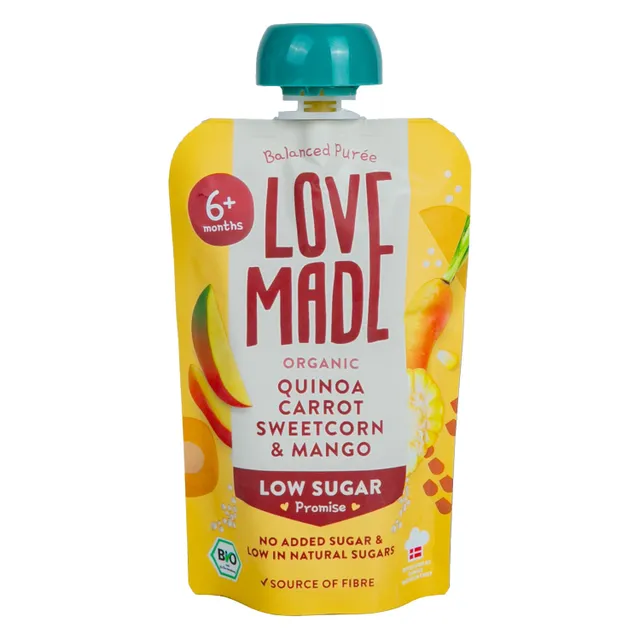 LoveMade Organic Quinoa Carrot Sweetcorn & Mango Balanced Puree Baby Food From 6+ Months