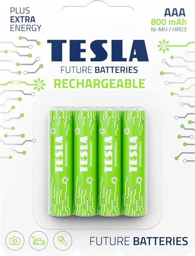 Tesla AAA Green+ Rechargeable Batteries 800mAh - 4pcs