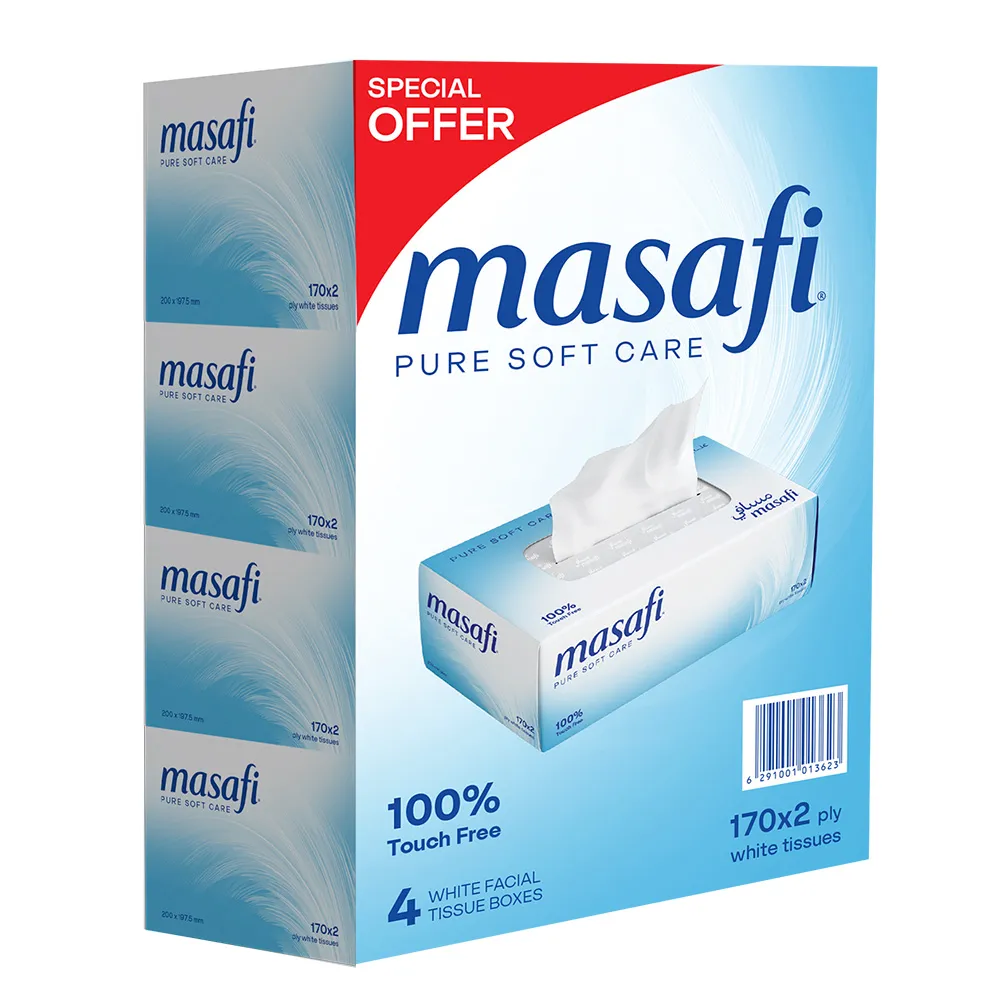 Masafi مناديل وجه ناعمة Pure Soft Care طبقتان 2 Ply - 4 x 170 منديل