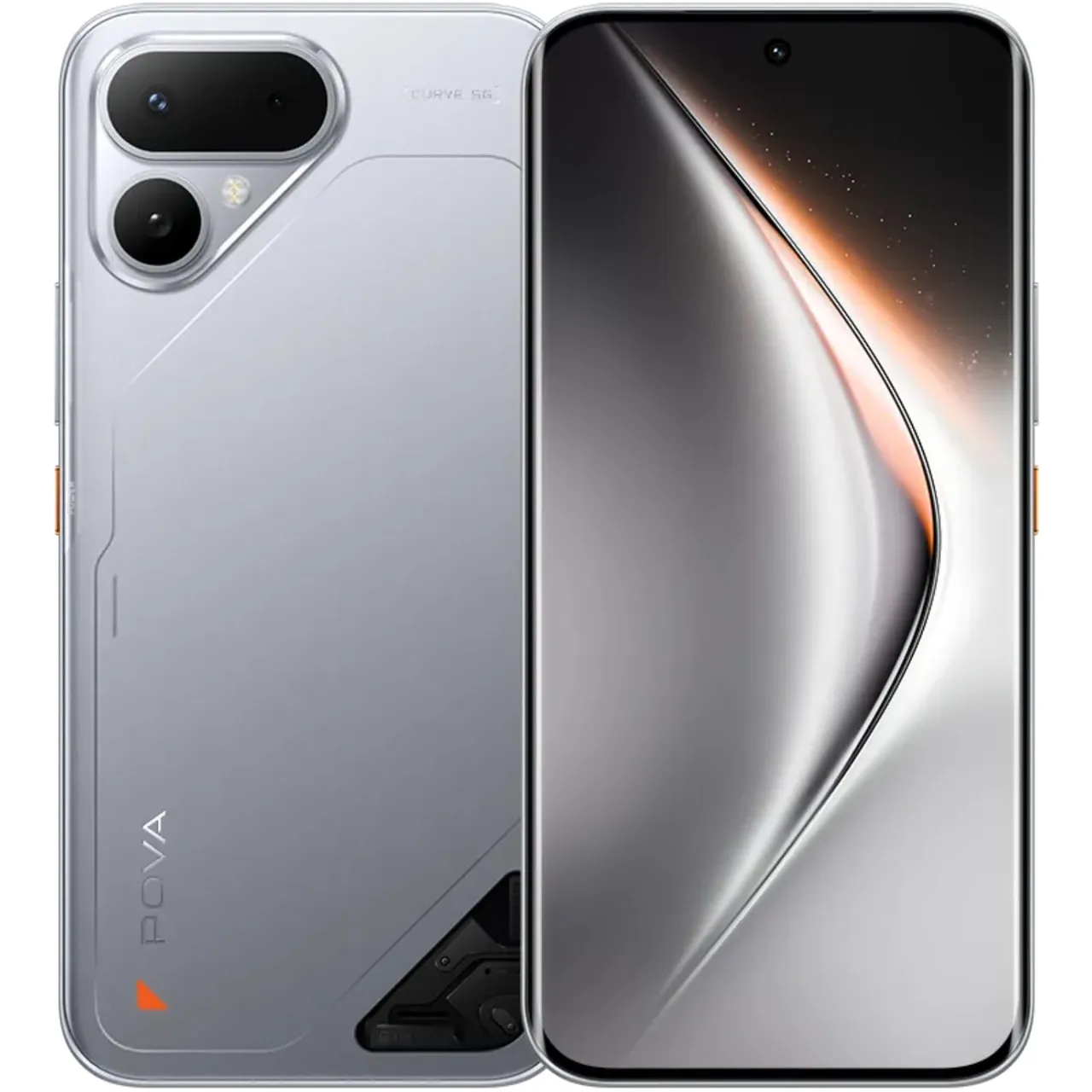 Tecno هاتف ذكي POVA Curve 2 5G، ذاكرة رام 12 GB، تخزين 256 GB، فضي Melting Silver، LK7k
