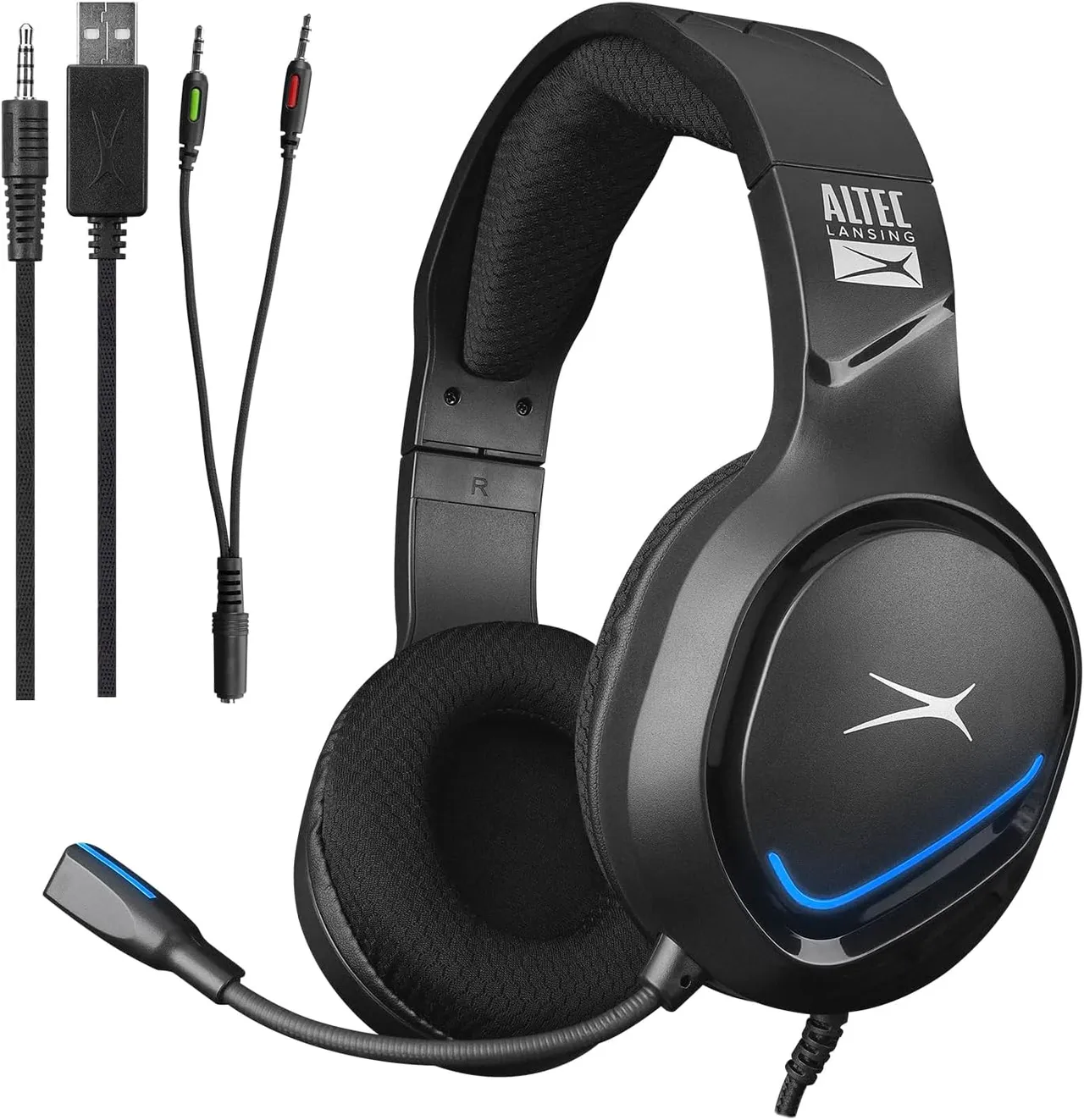 Altec سماعة ألعاب ALGH9603 مع وسائد أذن شبكية وميكروفون بخاصية إلغاء الضوضاء وتحكم مدمج بالصوت مع كابل مضفر