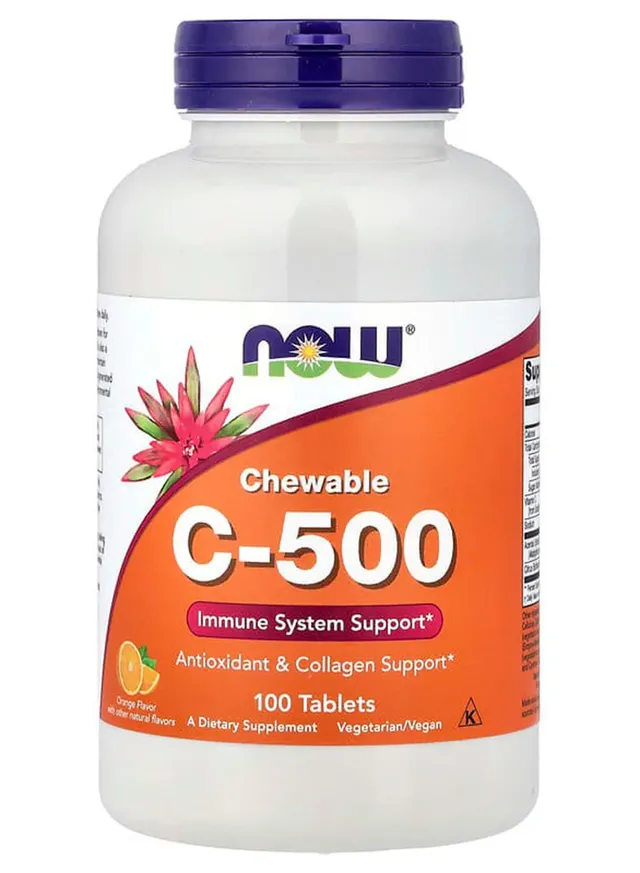 now foods Vitamin C-500 Orange Flavor 250 Tablets Vitamin C Antioxidant Supplement for Immune Support, Collagen Formation & Tissue Health with Natural Orange Flavor
