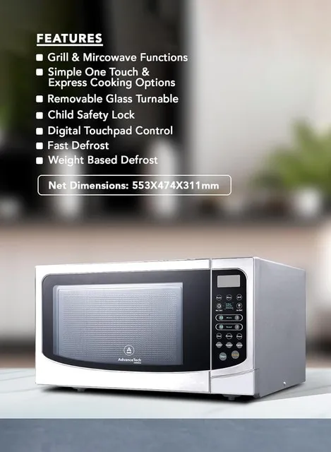 Advancetech Microwave Oven with Grill, Defrost & Multi-Stage Cooking 1000W Power Family-Size Kitchen Appliance - MWO 1000W DIG CNT/GRILL ATMW42DGZB