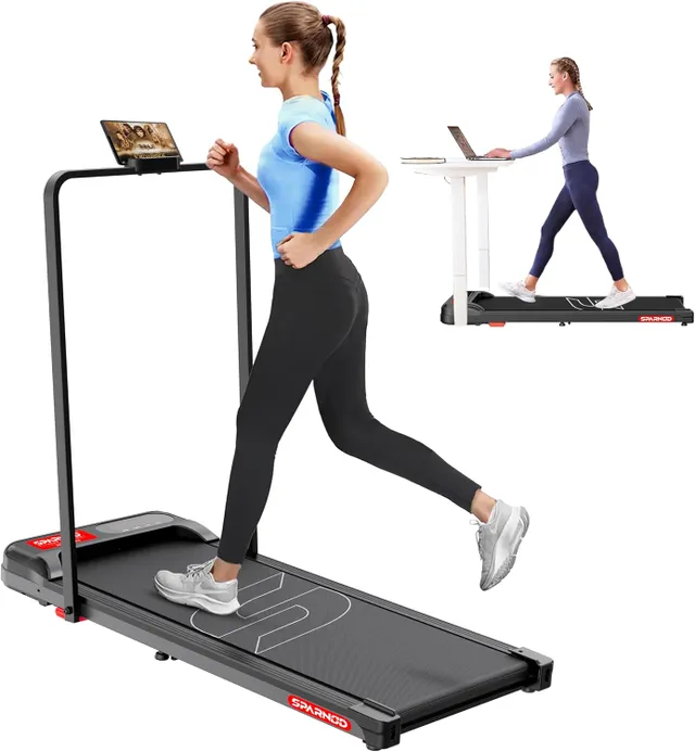 Sparnod Fitness STH-3004N 2-in-1 Walking Pad Treadmill for Home Use, 1–10 km/h, Foldable Rail, 7% Incline, LED Display, Bluetooth, Shock Absorption, User Capacity for Home & Office Use