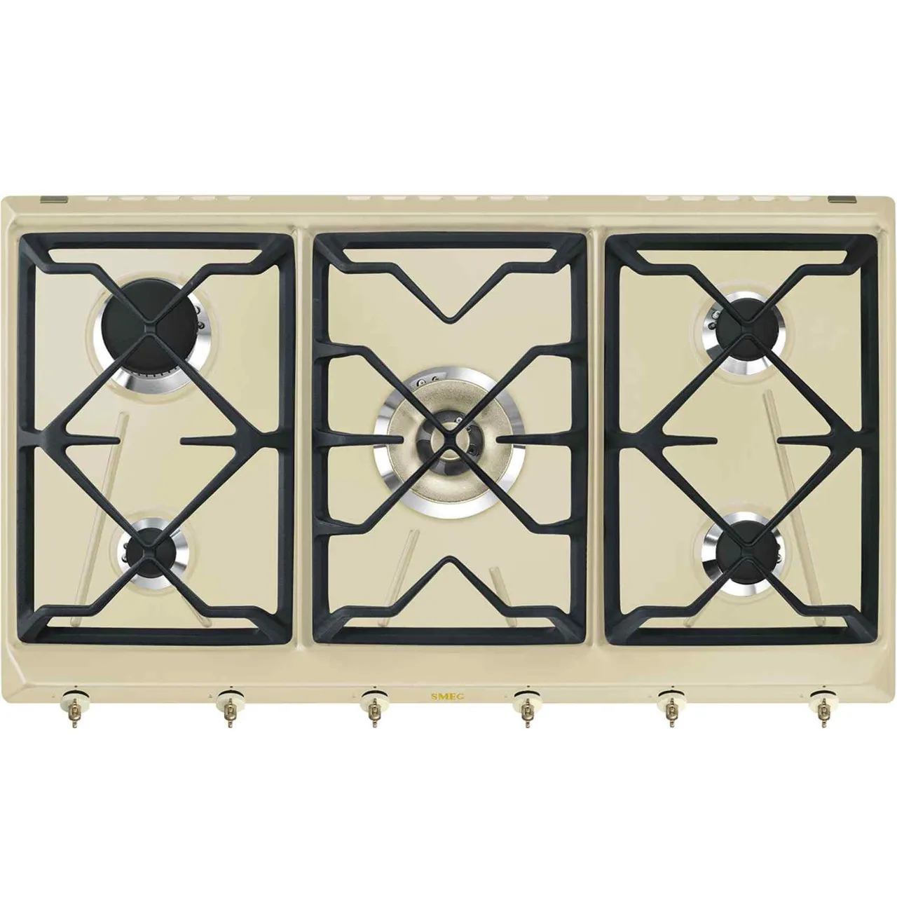 Smeg طباخ غاز 90cm Coloniale مع 5 شعلات SRV896POGH لون بيج
