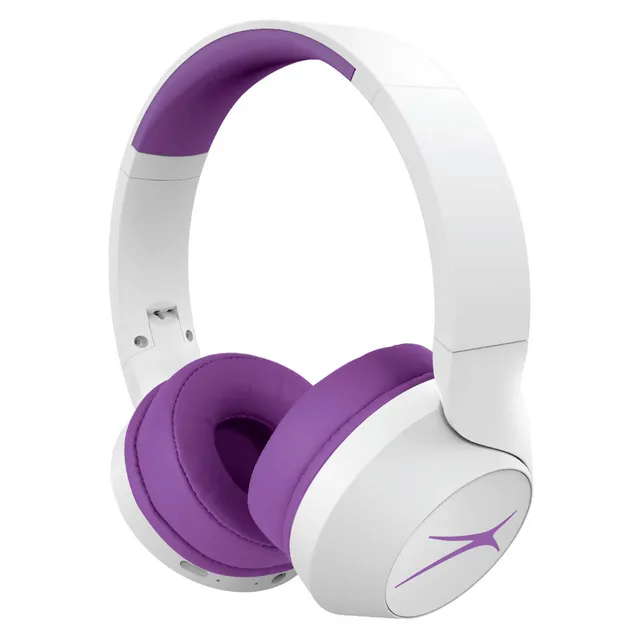 Altec Lansing 2-in-1 Kid Safe Truly Wireless and Wired Bluetooth On-Ear Headphones MZX4500 Whiteout Electric Purple