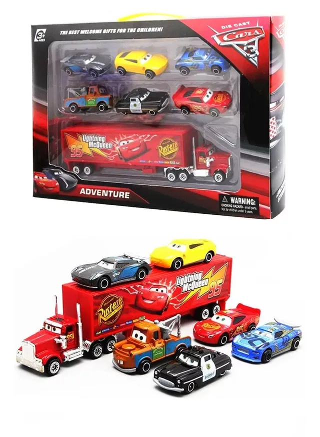 Generic Lightning McQueen Mack Truck & 6 Die-Cast Cars Toy Set - Pixar Cars 3 Collectible Racing Vehicles, Portable Carrier Truck Playset, Best Birthday, Eid & Christmas Gift For Boys & Kids Age 3+