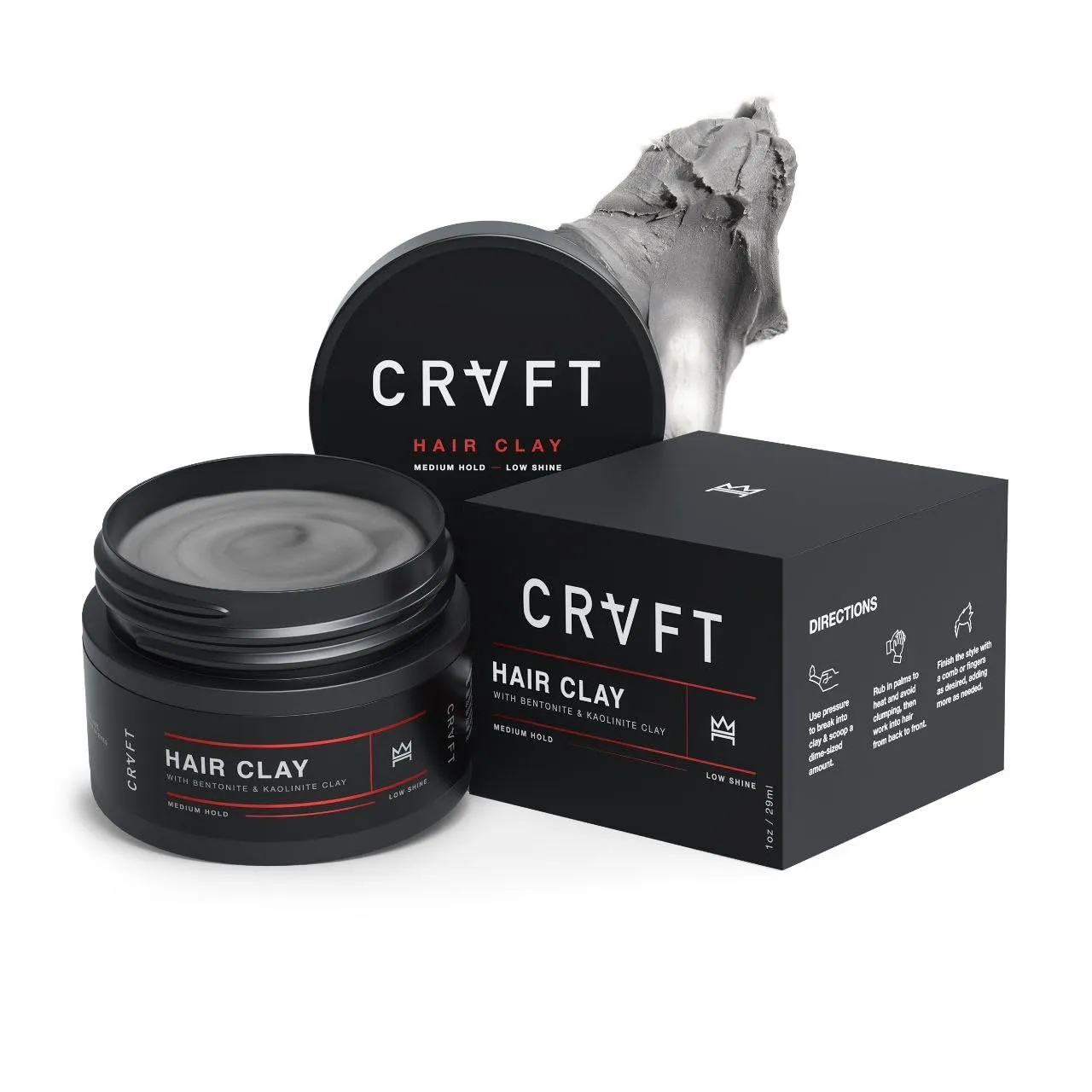 Hair Craft Co. CRVFT طين الشعر 1oz – لمسة مطفية حقيقية - ثبات متوسط للرجال – مظهر طبيعي - كثافة وحجم، تركيبة قابلة لإعادة التصفيف - برطمان مناسب للسفر 1oz oz