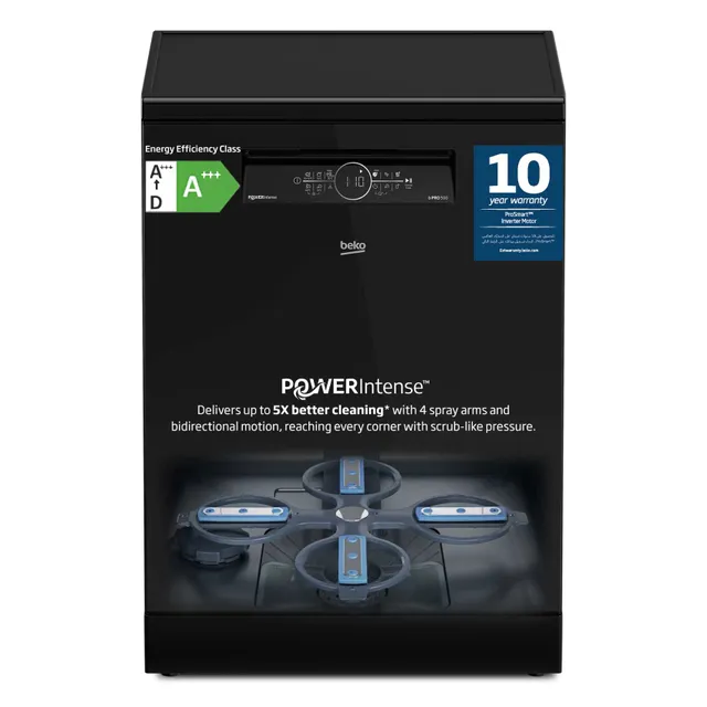 Beko 15 Place Settings Dishwasher, 14 Programs, 3 Racks, BDFN26560GBP-Black Glass