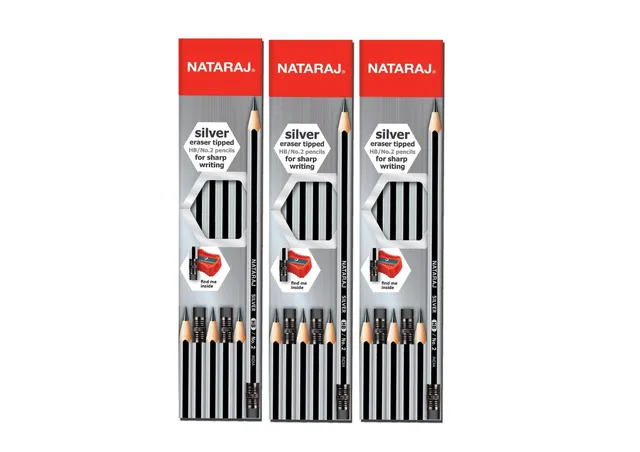Nataraj Natarj Silver Eraser Tipped HB/No.2 Pencils - 3 x 12s