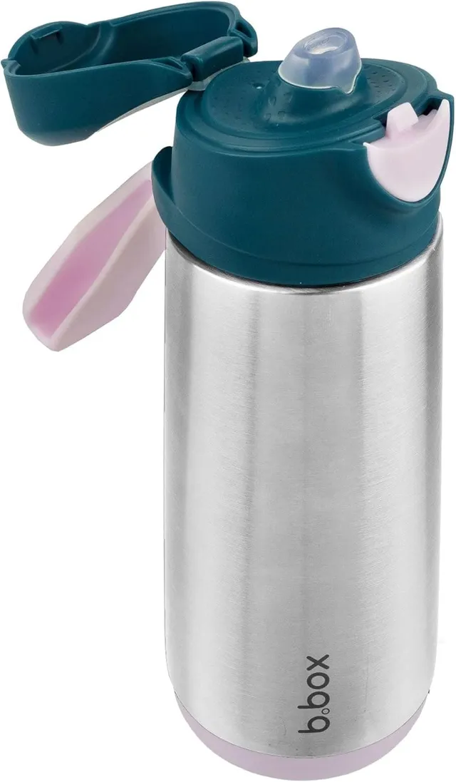 Insulated Drink Bottle With Spout, Cold Insulation, One Push Type, Top Level Dishwasher Safe [b.box Genuine] [Stainless Steel Spout Bottle] Indigo Rose 16.9 Fl Oz