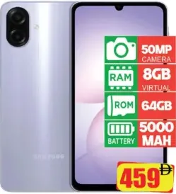 Samsung A07 50MP camera, 8GB virtual RAM, 64GB ROM, 5000mAh