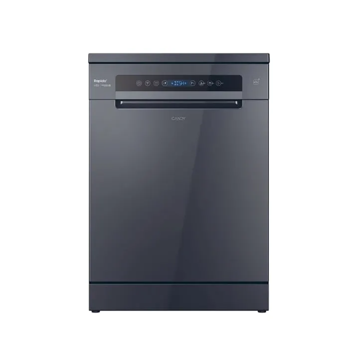 Candy جلاية صحون قائمة بذاتها Rapido CF 5C6F0A-19 بسعة 15 طقم، حوض ماكسي، محرك انفرتر Speed Drive، غسيل وتجفيف في 35 دقيقة، باب ذكي، WiFi، رمادي، فئة الطاقة C