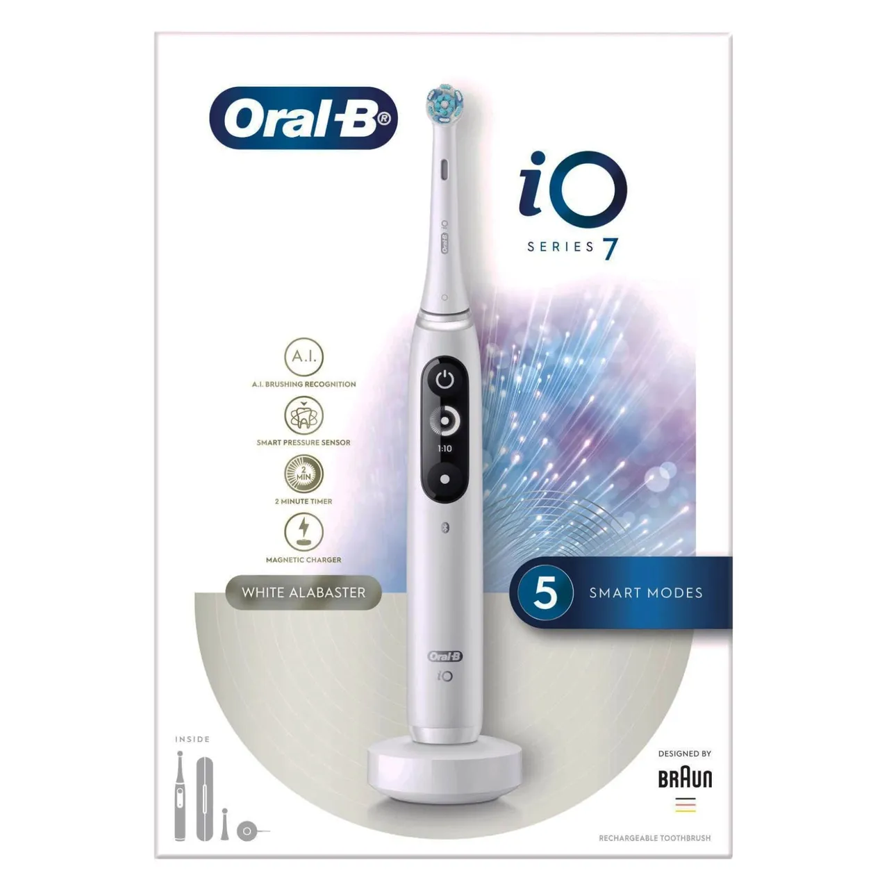 Oral B فرشاة أسنان كهربائية بيضاء مع علبة سفر Oral-B iO Series 7