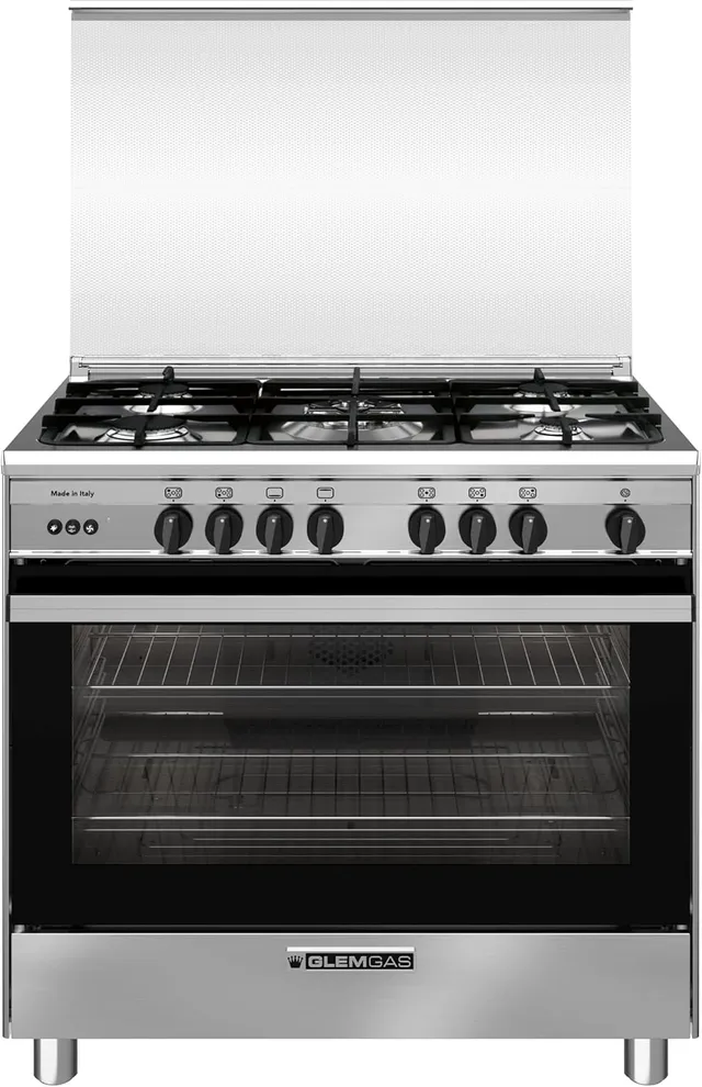 Glemgas 90x60 Freestanding Gas Cooker with 5-Burner, Cast Iron Grids, Full-Safety, Maxi Gas Oven120L with FAN, Storage Compartment, Cooling Fan, Closed Door Grilling, SE9612RIFS