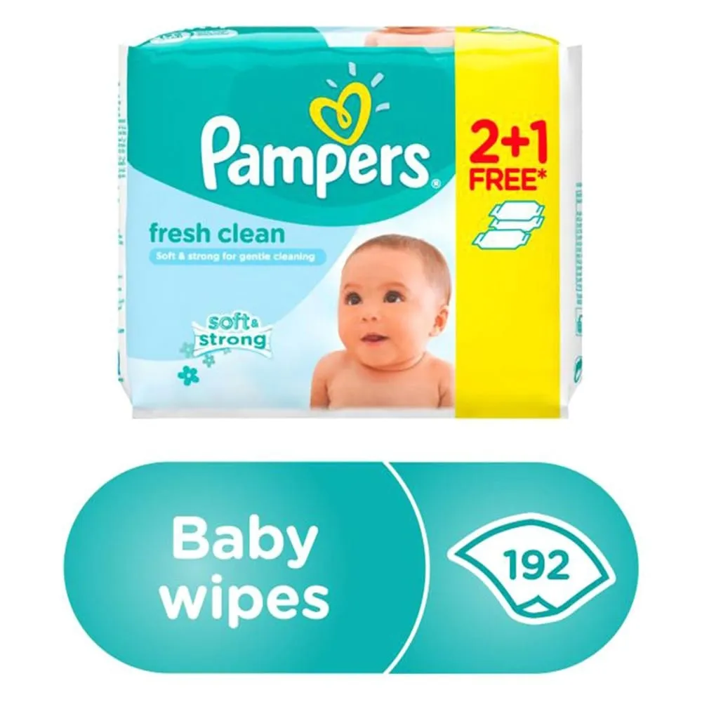 Pampers مناديل مبللة للأطفال فرش كلين - 3 x 64 pcs