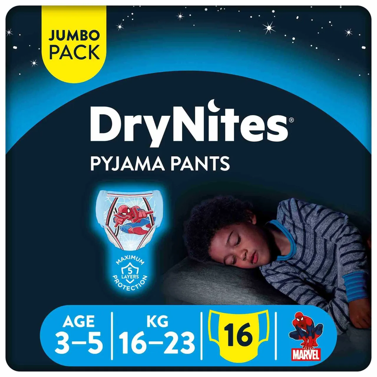 Huggies DryNites سراويل بيجاما للأولاد 16- من 3 إلى 5 سنوات، عبوة جامبو من 16 سروالاً