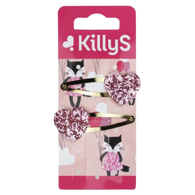 Killys Kids Hair Snap Clips Heart, Glitter Heart Design, Gold Tone Finish