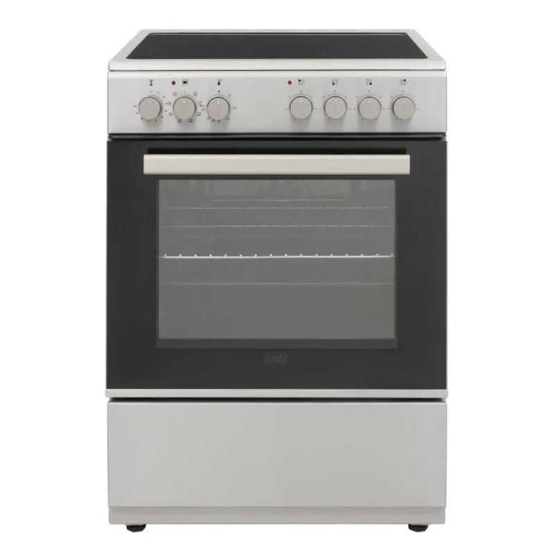 Black+Decker طباخ كهربائي سيراميك زجاجي 60x60cm، 4 مناطق طهي، باب زجاجي مسطح – BXOFV604.002VX، Inox