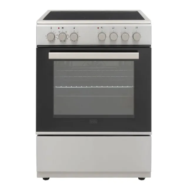 Black+Decker 60x60cm Vitro Ceramic Electric Cooker, 4-Zone Hob, Flat Glass Door – BXOFV604.002VX, Inox