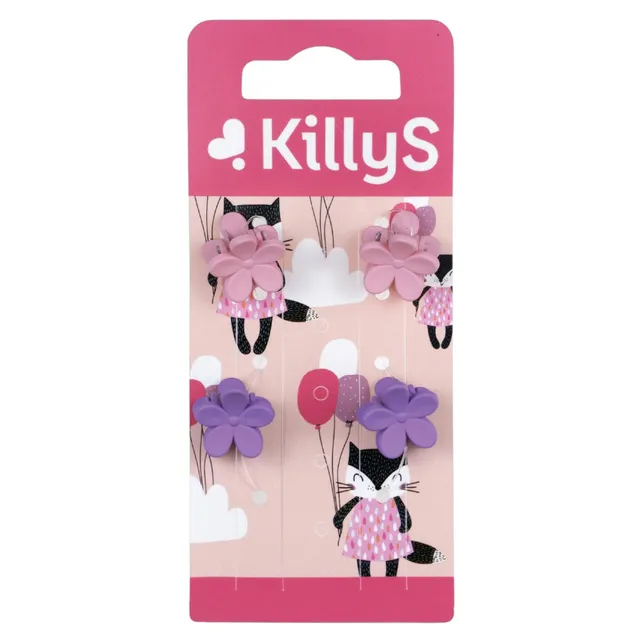Killys Kids Flower Hair Clips, 4 Pieces, Pink and Purple Flowers