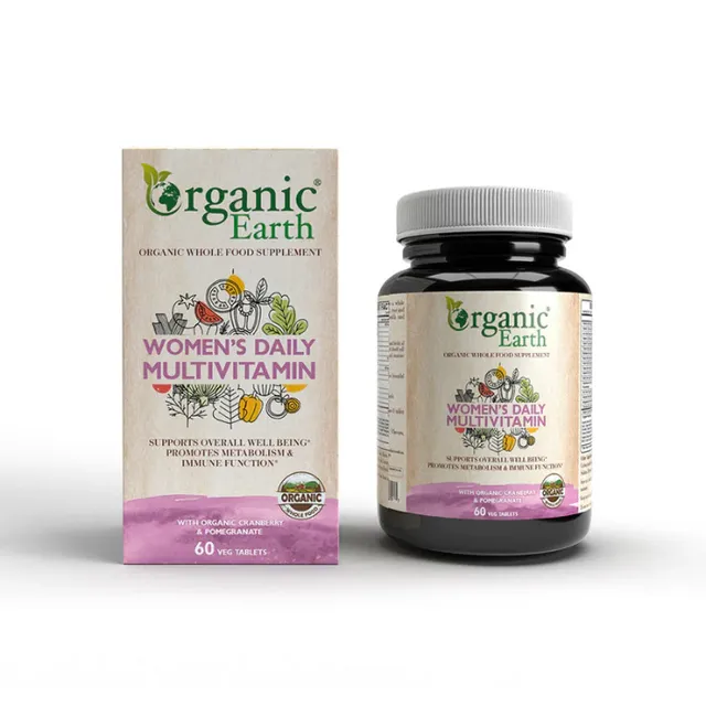 organic earth Women’s Daily Multivitamins Support Overall Wellbeing Promote Metabolism and Immune Function 60 Veg Capsules