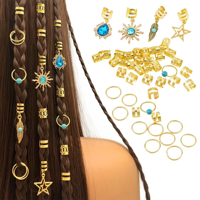 ZIBUYU46Pcs Gold Dreadlock Hair Jewelry Set for Braids and Locs