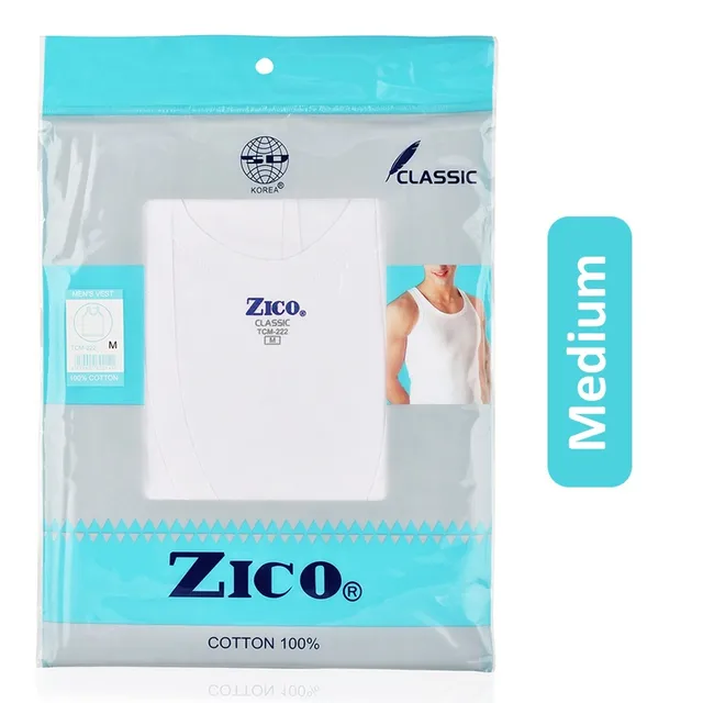 Zico Classic Cotton Vest for Men - White, Medium