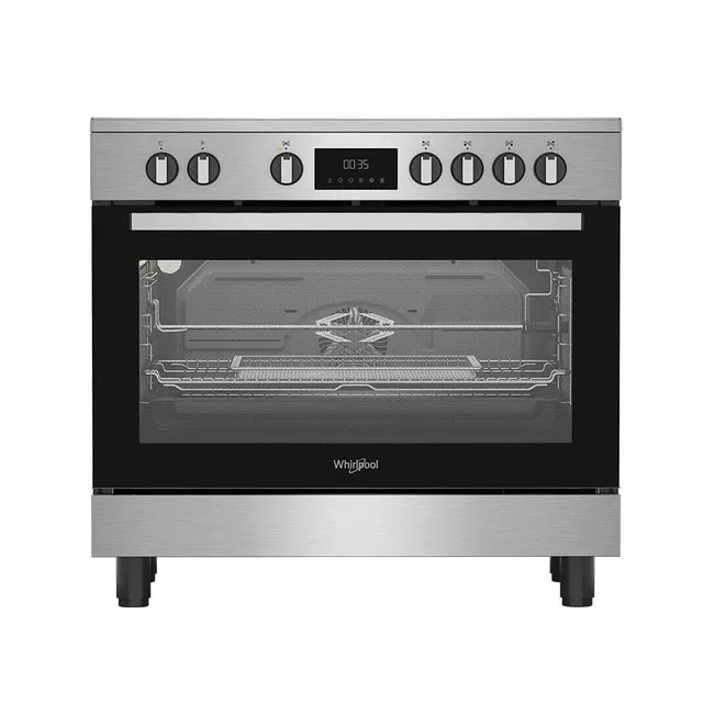 Whirlpool 90x60 Full Electric Cooker, Vitro Ceramic, WR90 EV830208 XME, Oven Capacity, 1 Expandable Burner, 3 layer glass door removable