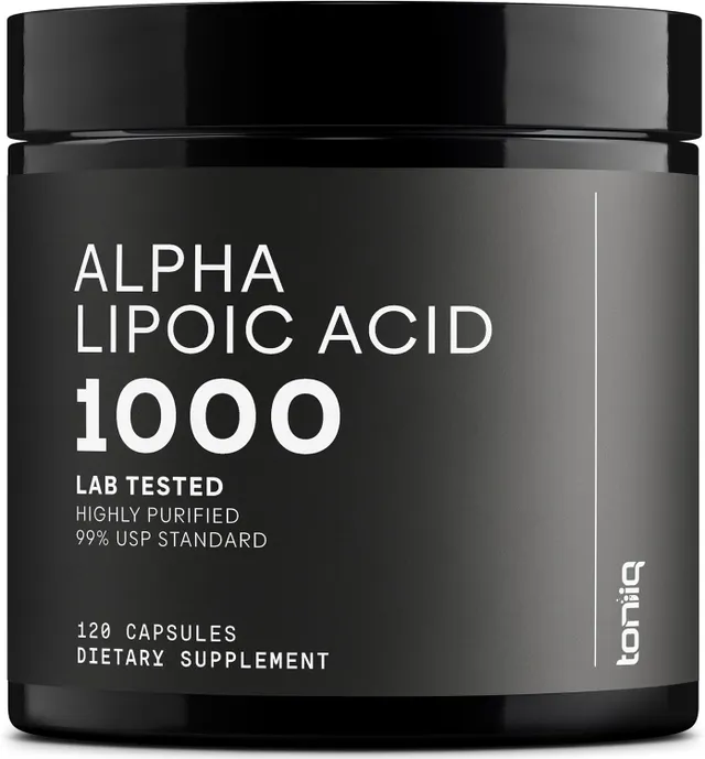 Toniiq 1000mg Ultra High Strength Alpha Lipoic Acid Capsules - Highly Purified 99%+ Usp Standard - 120 Capsules Ala Supplement