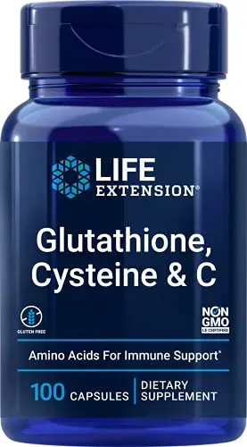 life extension جلوتاثيون وسيستين وفيتامين C - مضادات أكسدة قوية لدعم صحة الكبد - خالٍ من الغلوتين - غير معدل وراثياً - 100 كبسولة