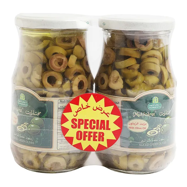 Halwani Bros Mukhtarat Sliced Green Olive with Olive Oil