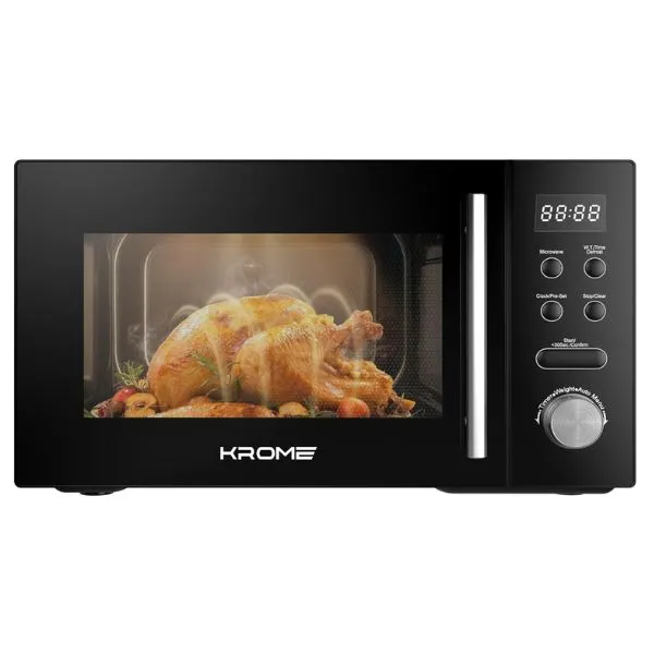 Krome Microwave Oven Capacity, 700W Output, 5 Power Levels, 95-MINUTE Timer, Cooking End Signal, Grey Painted Cavity, Black Color, KR-MW20DM