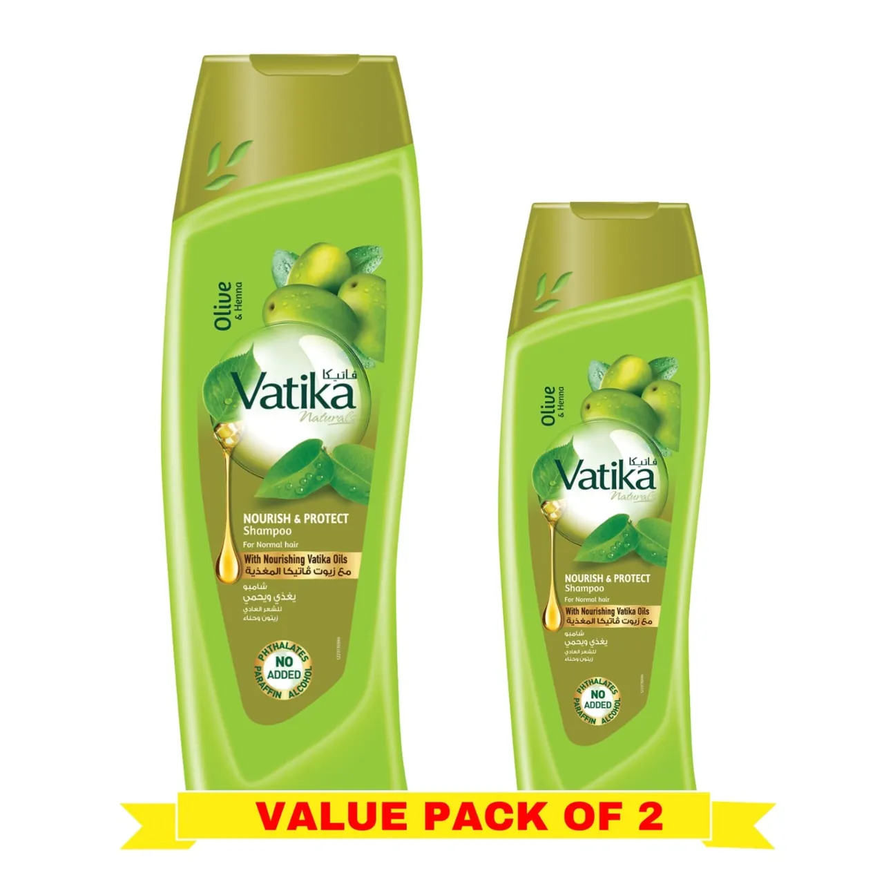 شامبو Naturals للتغذية والحماية غني بخلاصة الزيتون والحناء للشعر العادي مع زيوت Vatika المغذية +