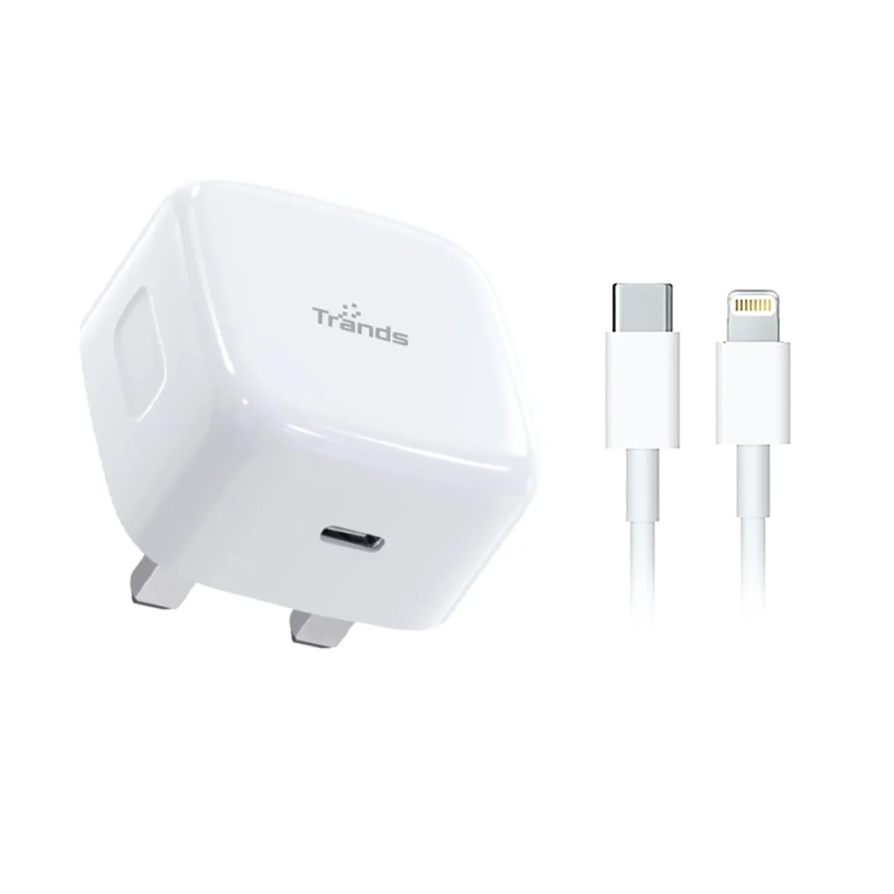 Trands شاحن سفر 30W PD مع كابل Type-C إلى Lightning PC946, أبيض