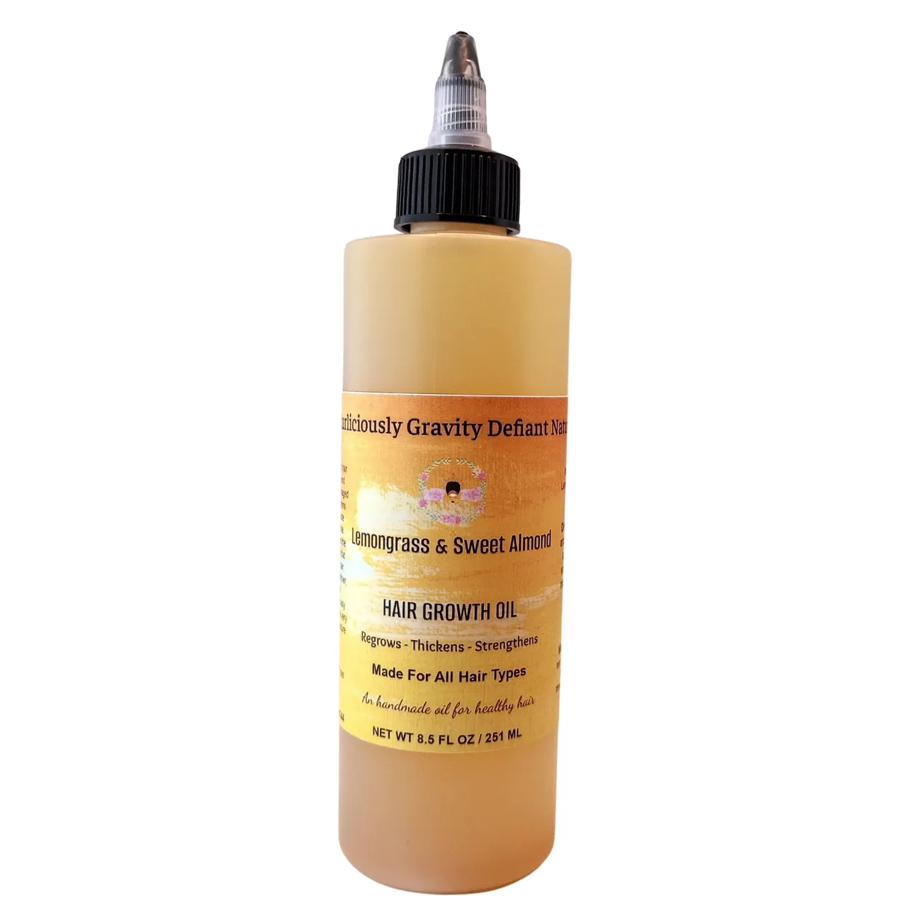 Curliciously Gravity Defiant Naturals زيت نمو الشعر بالليمون واللوز الحلو LemongrassSweet Almond - مناسب لشعر الرجال والنساء والأطفال - يقلل تساقط الشعر ويضيف لمعانا ويقلل التكسر ويصلح الأطراف المتقصفة Thic
