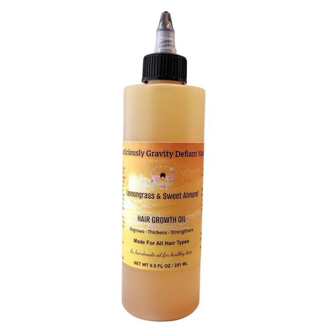 Curliciously Gravity Defiant Naturals LemongrassSweet Almond Hair Growth Oil - Suitable for Men, WomenChildren's Hair - Reduces Hair Loss, Adds Shine, Minimizes Hair Breakage, Repairs Split Ends, Thic